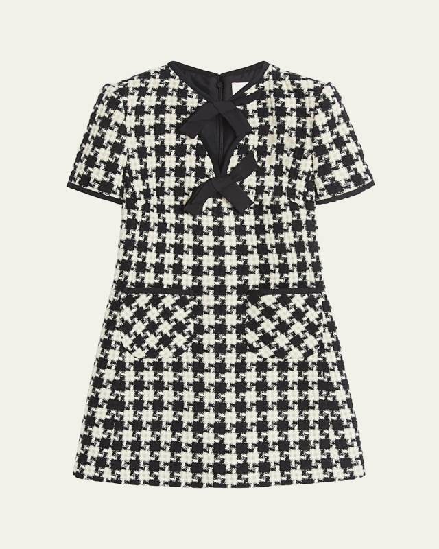 Tweed Houndstooth Bow Mini Dress